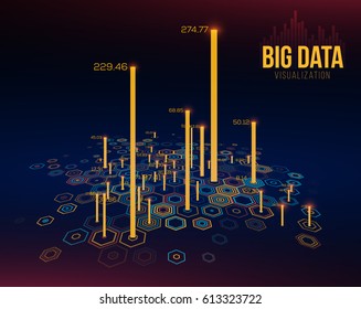 Big Data Visualization. Hexagonal Grid with Bar Charts. Infographics Design Concept.. Vector Illustration.