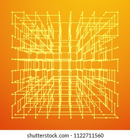 Big data visualization. HUD grid corners wireframe mesh cube. Analysis of information. Visual data infographics design. Science and technology. Connection Structure. Digital Data Vector Illustration.