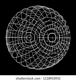 Big data visualization. HUD wireframe mesh sphere with dot and lines. Analysis of information. Visual data infographics design. Science and technology. Digital Data Vector Illustration.