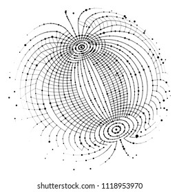 Big data visualization. HUD wireframe mesh sphere with dot and lines. Analysis of information. Visual data infographics design. Science and technology. Digital Data Vector Illustration.