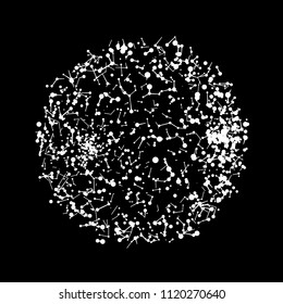 Big data visualization. HUD wireframe mesh sphere with dot and lines. Analysis of information. Visual data infographics design. Science and technology. Digital Data Vector Illustration.