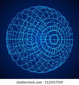 Big data visualization. HUD wireframe mesh sphere with dot and lines. Analysis of information. Visual data infographics design. Science and technology. Digital Data Vector Illustration.