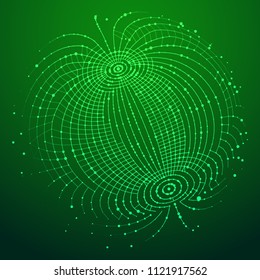 Big data visualization. HUD wireframe mesh sphere with dot and lines. Analysis of information. Visual data infographics design. Science and technology. Digital Data Vector Illustration.