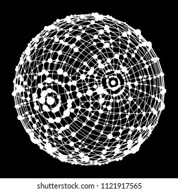 Big data visualization. HUD wireframe mesh sphere with dot and lines. Analysis of information. Visual data infographics design. Science and technology. Digital Data Vector Illustration.