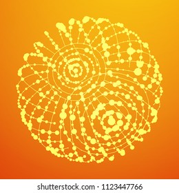 Big data visualization. HUD wireframe mesh sphere with dot and lines. Analysis of information. Visual data infographics design. Science and technology. Digital Data Vector Illustration.