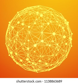 Big data visualization. HUD wireframe mesh sphere with dot and lines. Analysis of information. Visual data infographics design. Science and technology. Digital Data Vector Illustration.