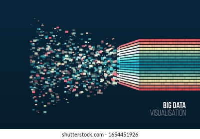 Big data visualization. Information analytics concept. Abstract stream information with square array and binary code. Filtering machine algorithms. Sorting data. Vector technology background.
