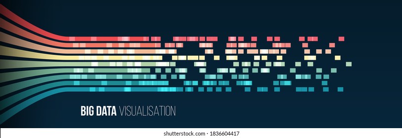 Big data visualization. Information analytics concept. Abstract stream information. Filtering machine algorithms. Sorting binary code. Vector technology background.