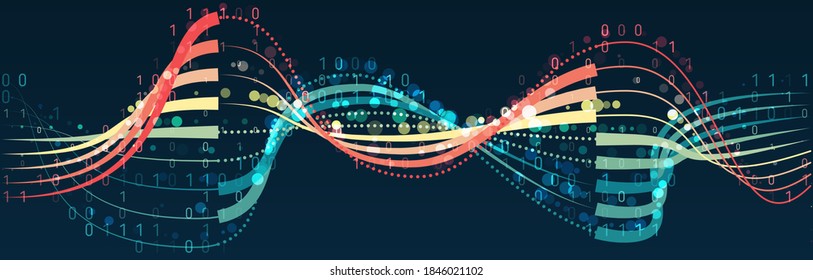 Big data visualization. Information analytics concept. Abstract stream information. Filtering machine algorithms. Sorting binary code. Vector technology background.