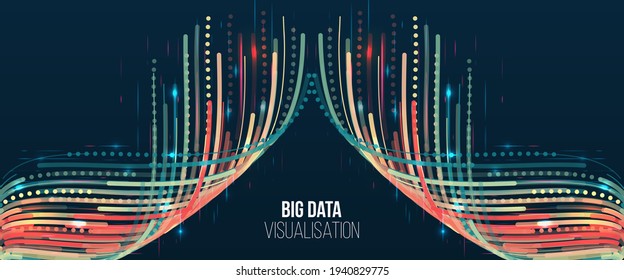 Big data visualization. Information analytics concept. Abstract stream information with ball array and binary code. Filtering machine algorithms. Sorting data. Vector technology background.