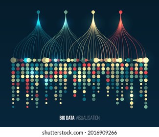 Big data visualization. Information analytics concept. Abstract stream information with ball array and binary code. Filtering machine algorithms. Sorting data. Vector technology background.