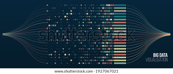 Big data visualization. Information analytics\
concept. Abstract stream information with ball array and binary\
code. Filtering machine algorithms. Sorting data. Vector technology\
background.