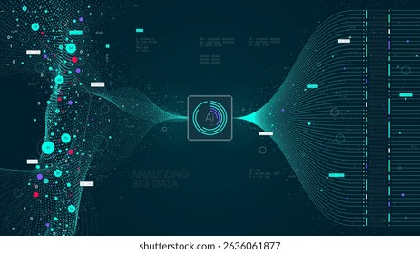 Big data visualization information flow sorting and analysis, database processing by computer algorithms and artificial intelligence, , virtual binary data stream, AI deep learning machine