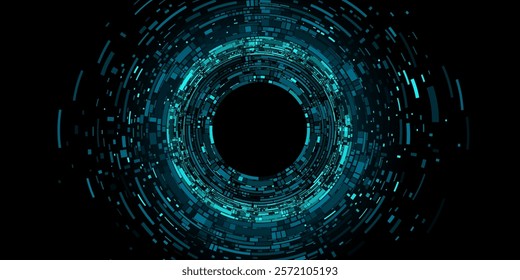 Big data visualization into cyberspace. Digital circles of random fragments and details. Information particles in a neural network. Vector illustration. EPS 10