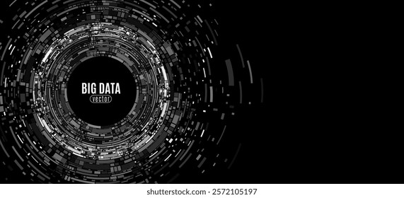 Big data visualization into cyberspace. Abstract digital circles of random dynamic details. Information particles in a neural network. Vector illustration. EPS 10