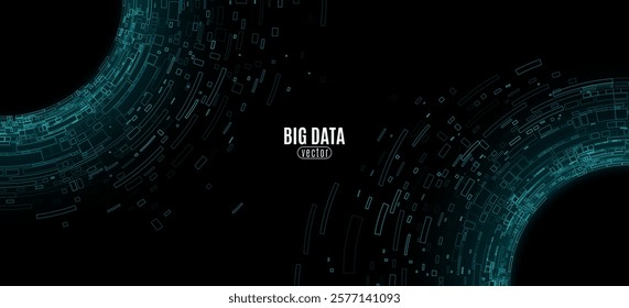 Big data visualization into cyberspace. Swirling digital circles of blue web fragments. Abstract futuristic background. Information particles in a neural network. Vector illustration. EPS 10