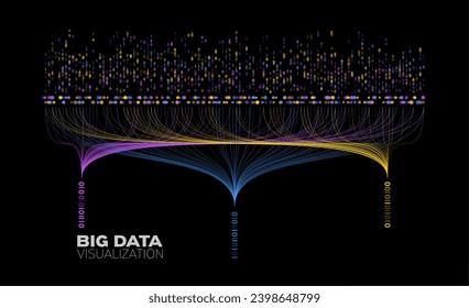 Big data visualization. Large streams and data collection. Binary code sorting, visualization of complex algorithms. Vector illustration