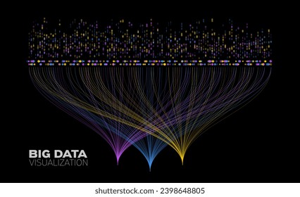 Big data visualization. Large streams and data collection. Binary code sorting, visualization of complex algorithms. Vector illustration