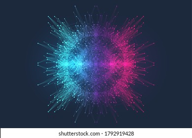 Big data visualization. Big data machine learning algorithms. Data array visualization. Complexity wave flow points fractal grid. Futuristic analysis of infographics Information. Vector illustration,