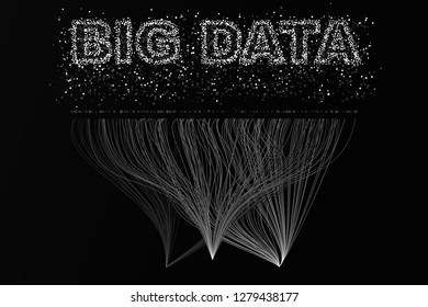 Big data visualization network. Futuristic infographics, 3d wave, virtual flow, digital sound, music. Vector abstract colorful big data information.