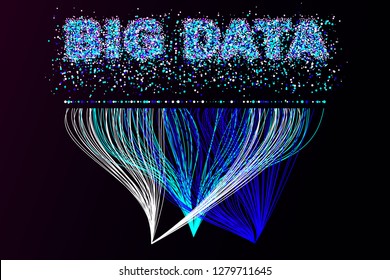 Big data visualization network. Futuristic infographics, 3d wave, virtual flow, digital sound, music. Vector abstract colorful big data information.