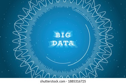Big data visualization. On the center is fractal element with white technological arcs and curves. Blockchain network analysis. Visual data complexity. Vector illustration on light blue background