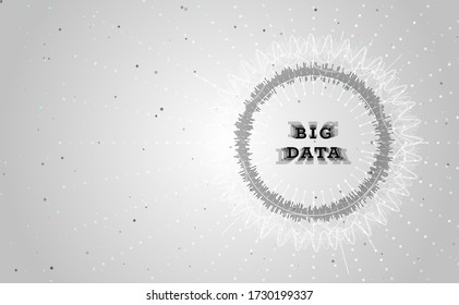 Big Data Visualization. On The Right Is Fractal Element With Technological Lines And Curves. Blockchain Network Analysis. Visual Data Complexity. Vector Illustration On White Background With Stars