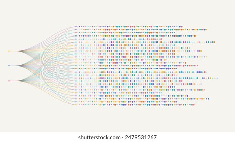 Big data visualization. Social network, financial analysis of complex databases. Data mining. Vector technology background. Information analytics concept. 