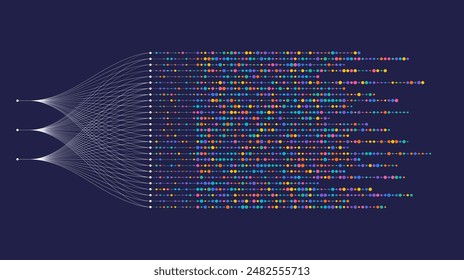 Big data visualization. Social network, financial analysis of complex databases. Data mining. Vector technology background. Information analytics concept. 