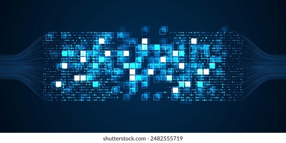 Visualización de macrodatos. Red social, análisis financiero de bases de datos complejas. Minería de datos. Fondo de la tecnología de Vector. Concepto de análisis de información. 