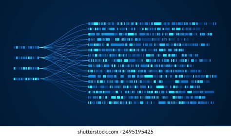 Big data visualization. Social network, financial analysis of complex databases. Data mining. Vector technology background. Information analytics concept. 