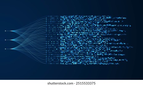 Visualização de Big Data. Rede social, análise financeira de bases de dados complexas. Data mining. Plano de fundo da tecnologia de vetor. Conceito de análise de informações. 