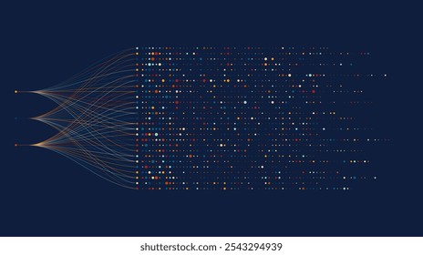 Big data visualization. Social network, financial analysis of complex databases. Data mining. Vector technology background. Information analytics concept. 