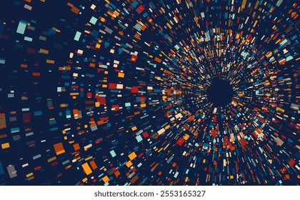 Visualização de Big Data. Rede social, análise financeira de bases de dados complexas. Data mining. Plano de fundo da tecnologia de vetor. Conceito de análise de informações. 