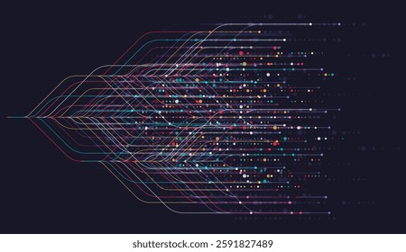 Big data visualization. Social network, financial analysis of complex databases. Data mining. Vector technology background. Information analytics concept. 
