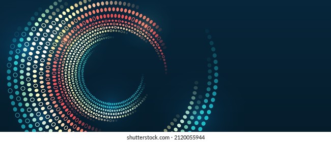 Big data visualization, spiral sign. A dynamic array of information. Data sorting process. Big data stream futuristic infographics. File structuring, machine learning. 