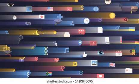 Big Data Visualization. Stream Of Big Data.  Multiple Data Sources. Vector Illustration