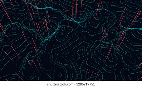 Big Data Visualization. Trendy Infographic Background. Data Analysis Presentation. Topographic 3d Map Consist Of Wavy Circles And Lines. Abstract Graph And Chart Concept