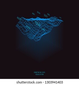 Big data visualization .Trendy infographic template. Data analysis expressed by 3d isometric landscape cut. Vector trading concept background.