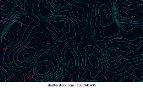 Big data visualization. Trendy infographic background. Data analysis presentation. Topographic 3d map consist of wavy circles and lines. Abstract graph and chart concept