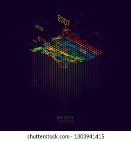 Big data visualization .Trendy infographic template. Data analysis expressed by 3d isometric landscape cut. Colorful grid. Vector trading concept background.