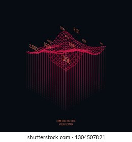 Big data visualization .Trendy infographic template. Data analysis expressed by 3d isometric landscape cut. Vector trading concept background.