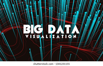Big data visualization. Trendy infographic background. Data analysis presentation. Topographic 3d map consist of wavy circles and lines. Database protection. Information cloud mamagment.