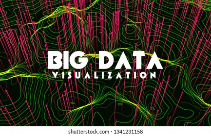 Big data visualization. Trendy infographic background. Data analysis presentation. Topographic 3d map consist of wavy circles and lines. Database protection. Information cloud mamagment.