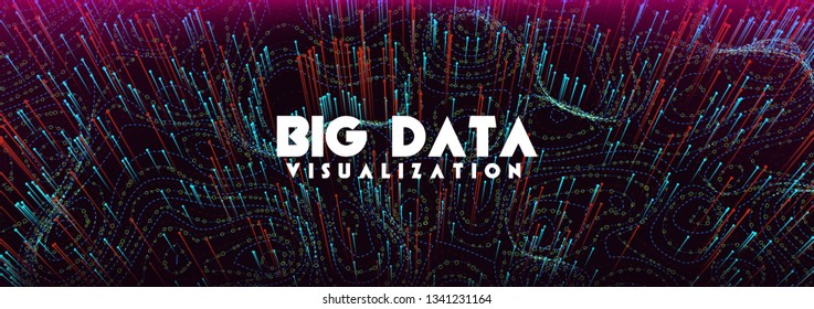 Big data visualization. Trendy infographic background. Data analysis presentation. Topographic 3d map consist of wavy circles and lines. Database protection. Information cloud mamagment.