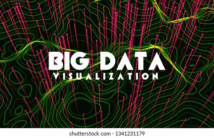 Big data visualization. Trendy infographic background. Data analysis presentation. Topographic 3d map consist of wavy circles and lines. Database protection. Information cloud mamagment.