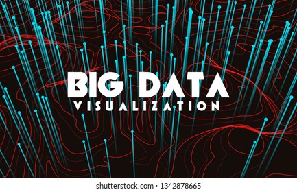 Big data visualization. Trendy infographic background. Data analysis presentation. Topographic 3d map consist of wavy circles and lines. Abstract graph and chart concept