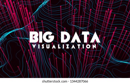 Big data visualization. Trendy infographic background. Data analysis presentation. Topographic 3d map consist of wavy circles and lines. Abstract graph and chart concept