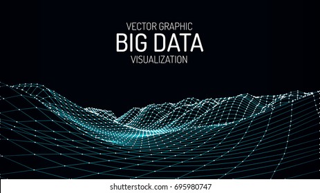 Big Data visualization. Vector abstract 3D network background. Visual data complex. Intelligence artificial. Wireframe landscape background