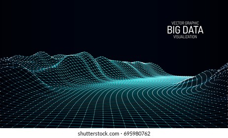 Big Data visualization. Vector abstract 3D network background. Visual data complex. Intelligence artificial. Wireframe landscape background